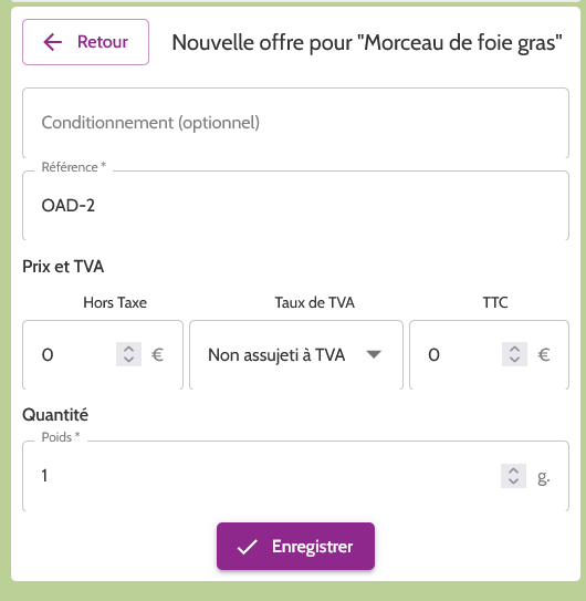 formulaire offre