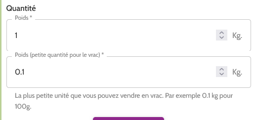 paramétrage de l'option Vrac
