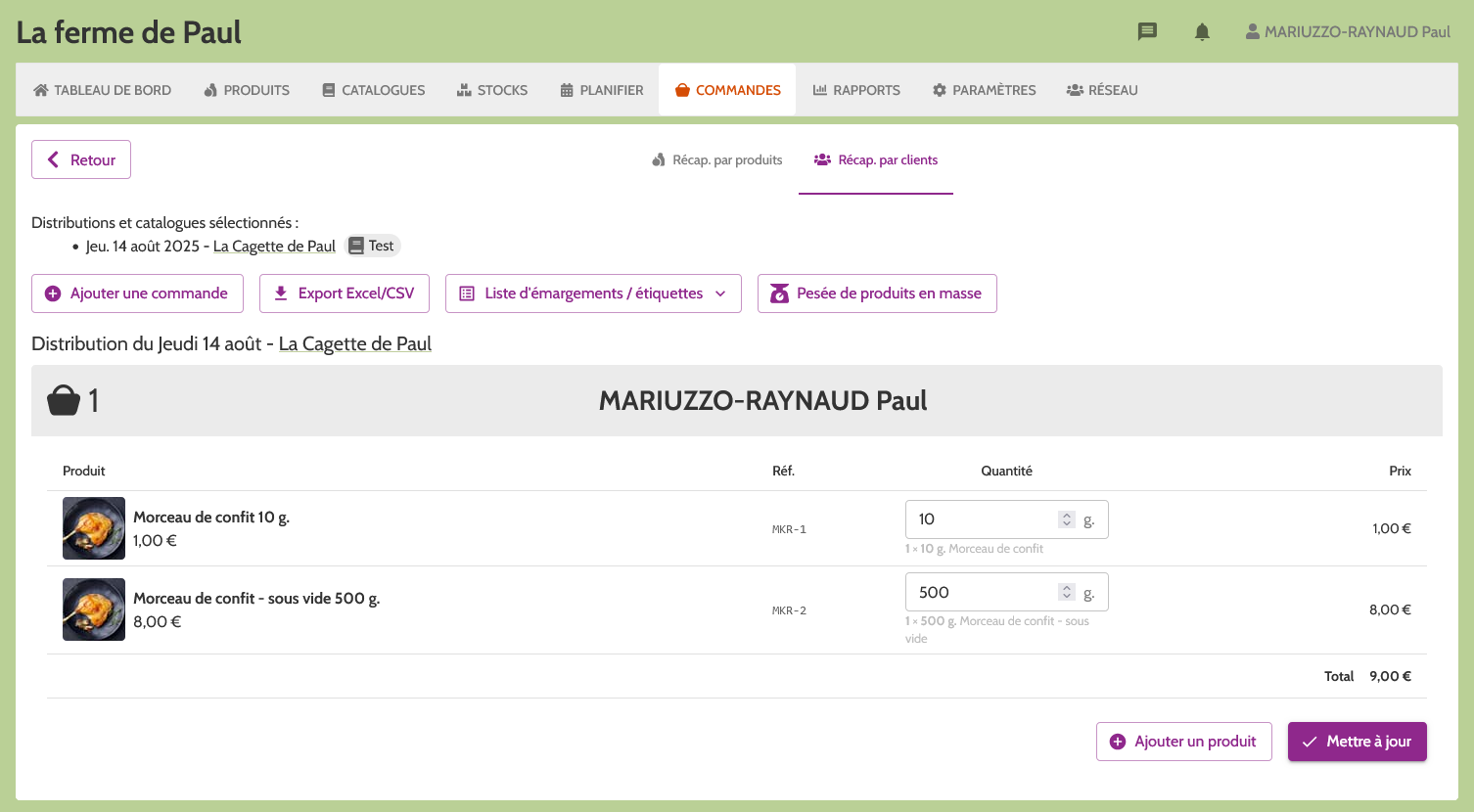 vue d'une modif de commande